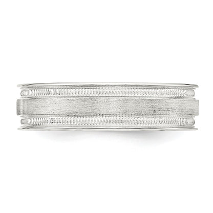 Sterling Silver 6mm Brushed Flat Milgrain Grooved Edge Fancy Band Size 7.5