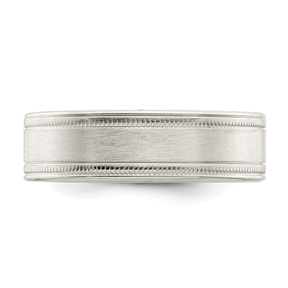 Sterling Silver 6mm Brushed Flat Milgrain Grooved Edge Fancy Band Size 10.5