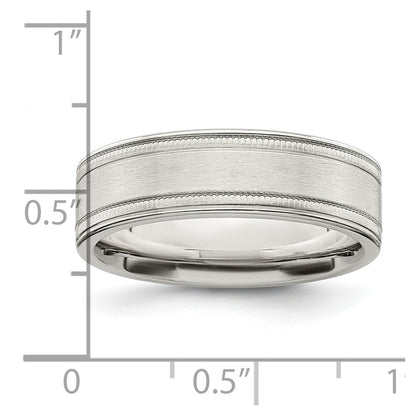 Sterling Silver 6mm Brushed Flat Milgrain Grooved Edge Fancy Band Size 10.5