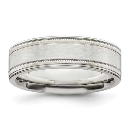 Sterling Silver 6mm Brushed Flat Milgrain Grooved Edge Fancy Band Size 13