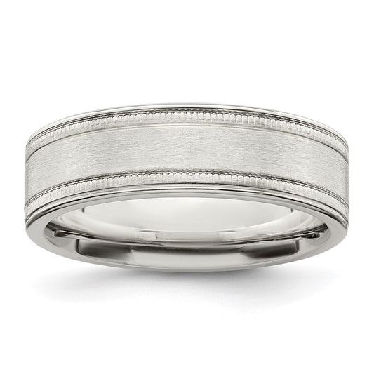Sterling Silver 6mm Brushed Flat Milgrain Grooved Edge Fancy Band Size 7.5