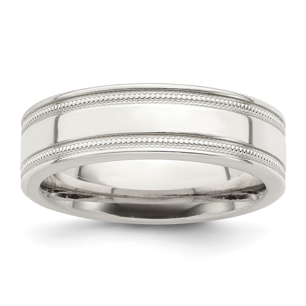 Sterling Silver 6mm Polished Flat Milgrain Grooved Edge Fancy Band Size 11