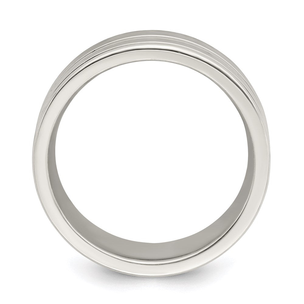 Sterling Silver 8mm Polished Flat Grooved Fancy Band Size 8.5