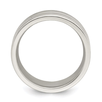 Sterling Silver 8mm Polished Flat Grooved Fancy Band Size 11.5