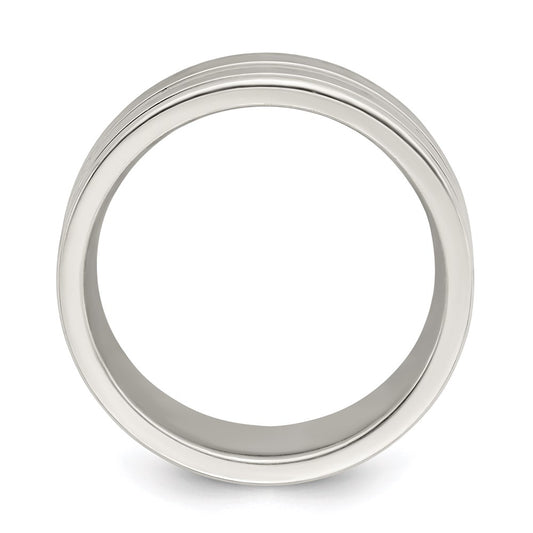 Sterling Silver 8mm Polished Flat Grooved Fancy Band Size 8