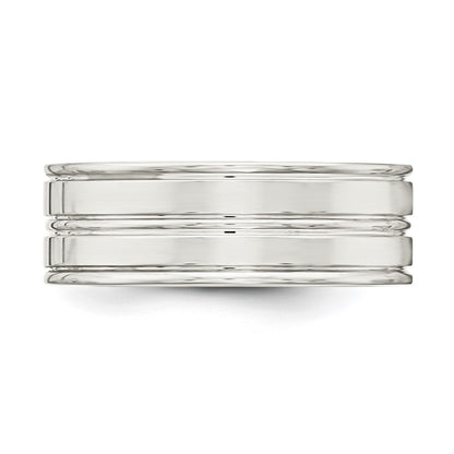 Sterling Silver 8mm Polished Flat Grooved Fancy Band Size 11.5