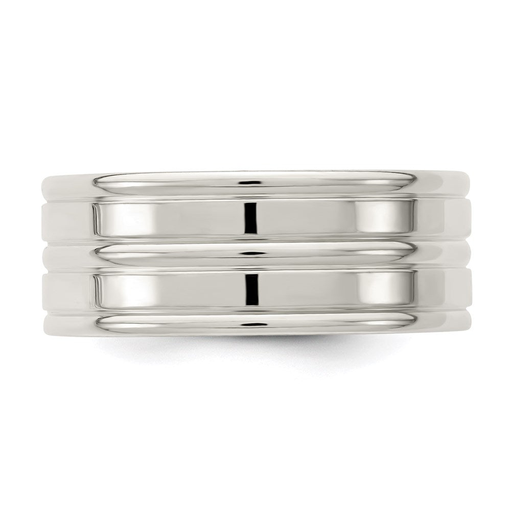 Sterling Silver 8mm Polished Flat Grooved Fancy Band Size 8.5