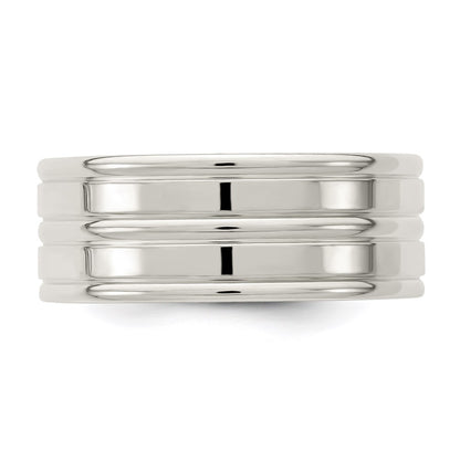 Sterling Silver 8mm Polished Flat Grooved Fancy Band Size 11.5