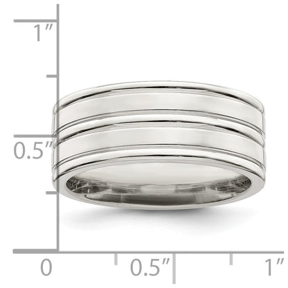 Sterling Silver 8mm Polished Flat Grooved Fancy Band Size 10