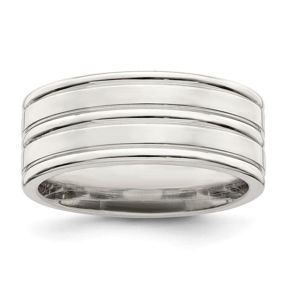Sterling Silver 8mm Polished Flat Grooved Fancy Band Size 8