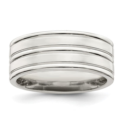 Sterling Silver 8mm Polished Flat Grooved Fancy Band Size 11.5