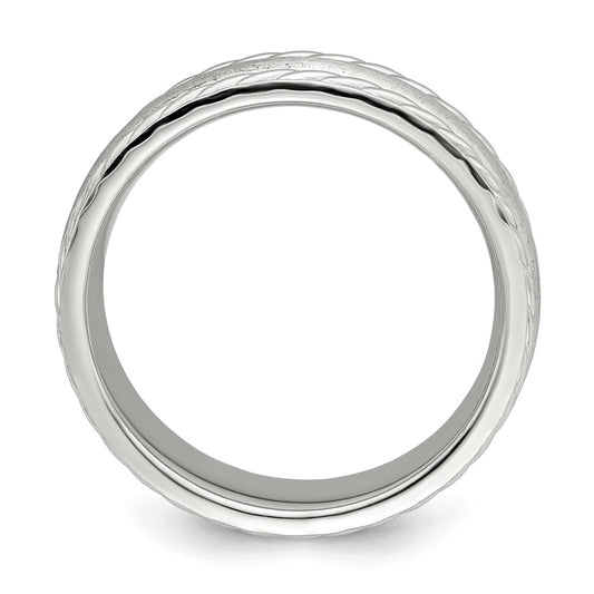 Sterling Silver 6mm Brushed Domed Rope Edge Fancy Band Size 7