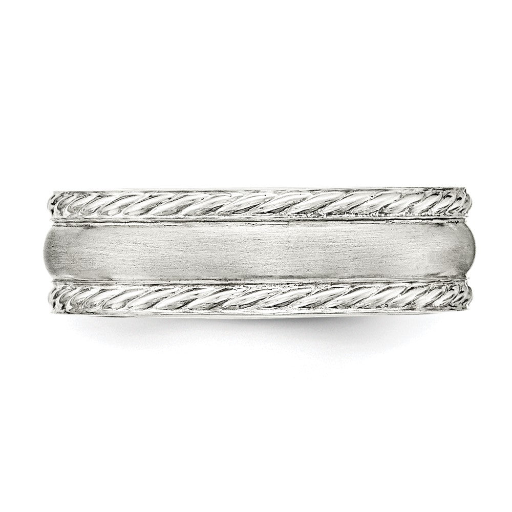 Sterling Silver 6mm Brushed Domed Rope Edge Fancy Band Size 7
