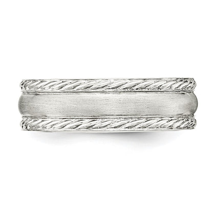Sterling Silver 6mm Brushed Domed Rope Edge Fancy Band Size 7