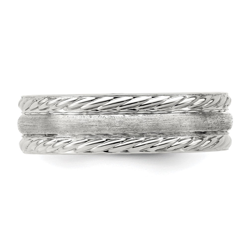 Sterling Silver 6mm Brushed Domed Rope Edge Fancy Band Size 7