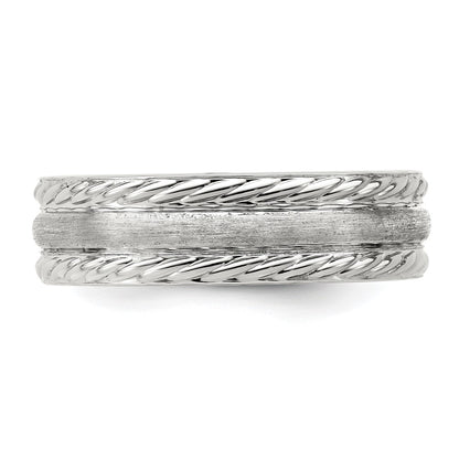 Sterling Silver 6mm Brushed Domed Rope Edge Fancy Band Size 7
