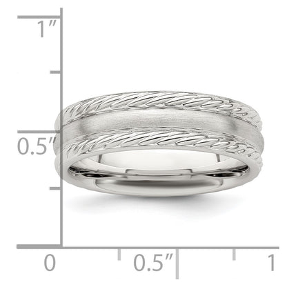 Sterling Silver 6mm Brushed Domed Rope Edge Fancy Band Size 7