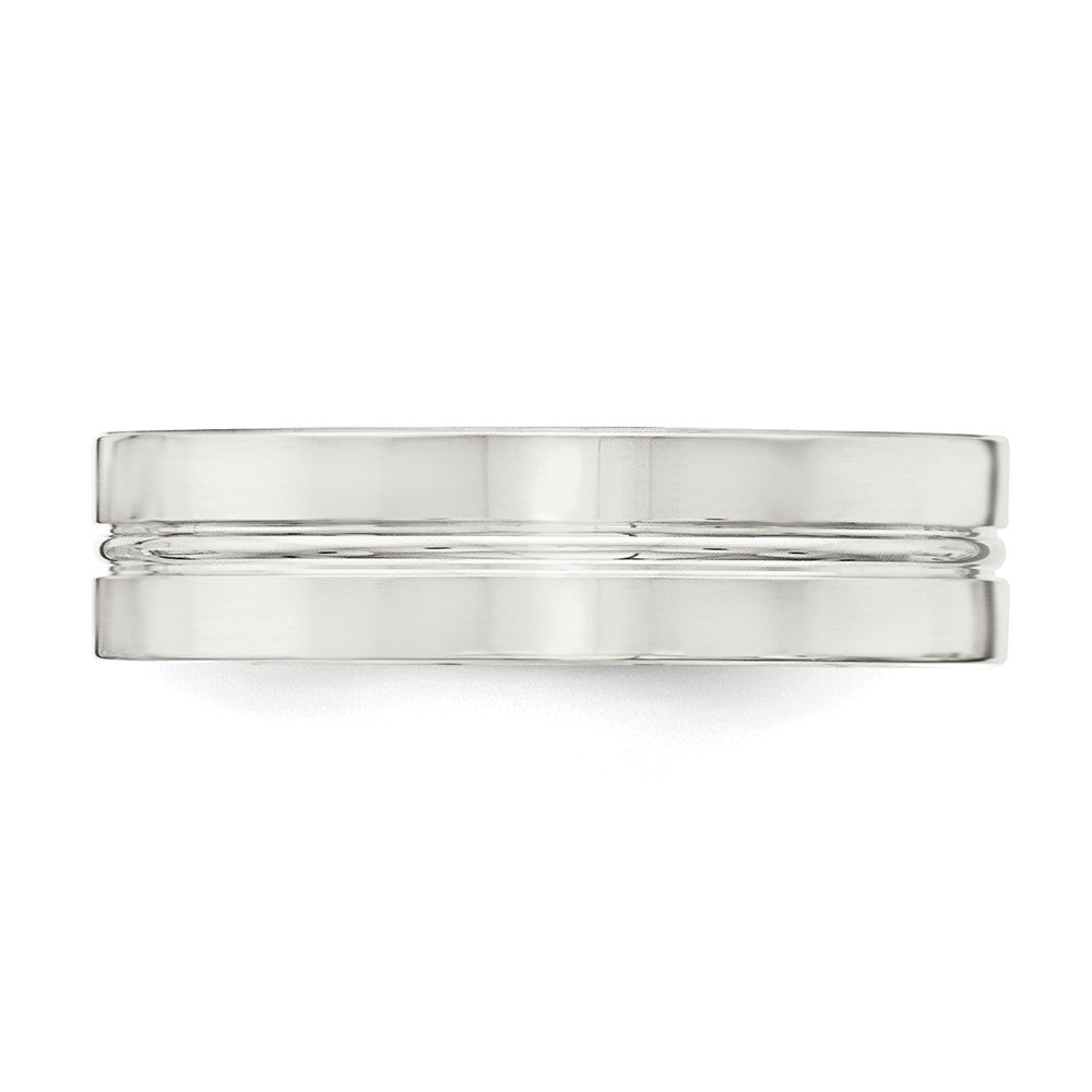 Sterling Silver 6mm Polished Flat Grooved Center Fancy Band Size 7.5