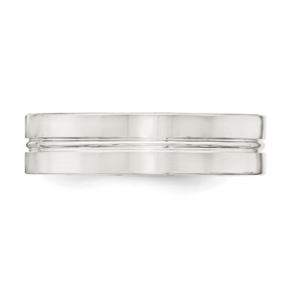 Sterling Silver 6mm Polished Flat Grooved Center Fancy Band Size 7.5