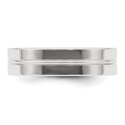 Sterling Silver 6mm Polished Flat Grooved Center Fancy Band Size 9.5