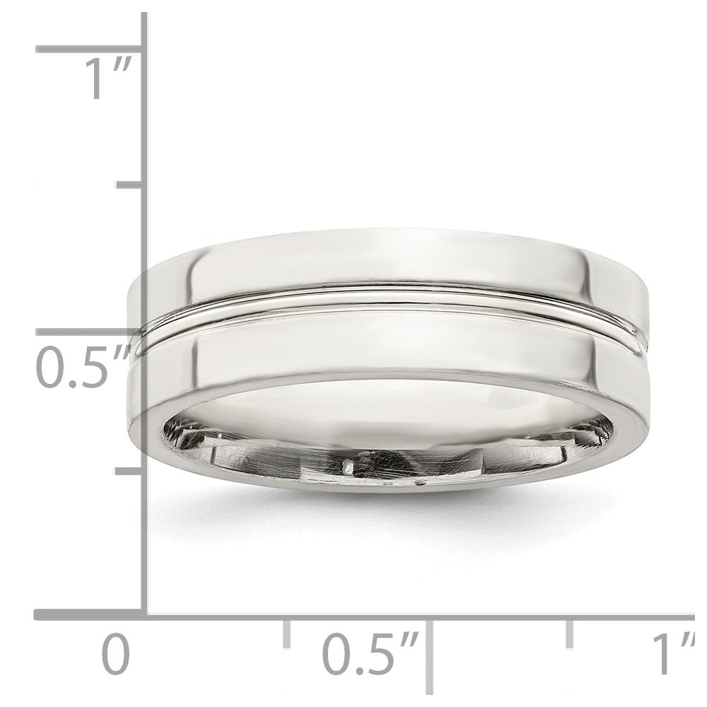 Sterling Silver 6mm Polished Flat Grooved Center Fancy Band Size 9.5