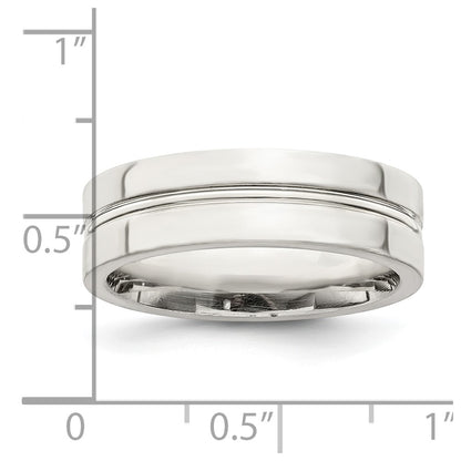 Sterling Silver 6mm Polished Flat Grooved Center Fancy Band Size 8.5