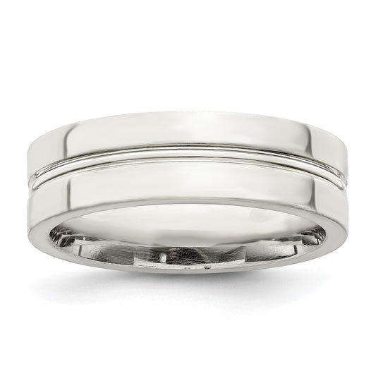 Sterling Silver 6mm Polished Flat Grooved Center Fancy Band Size 11.5