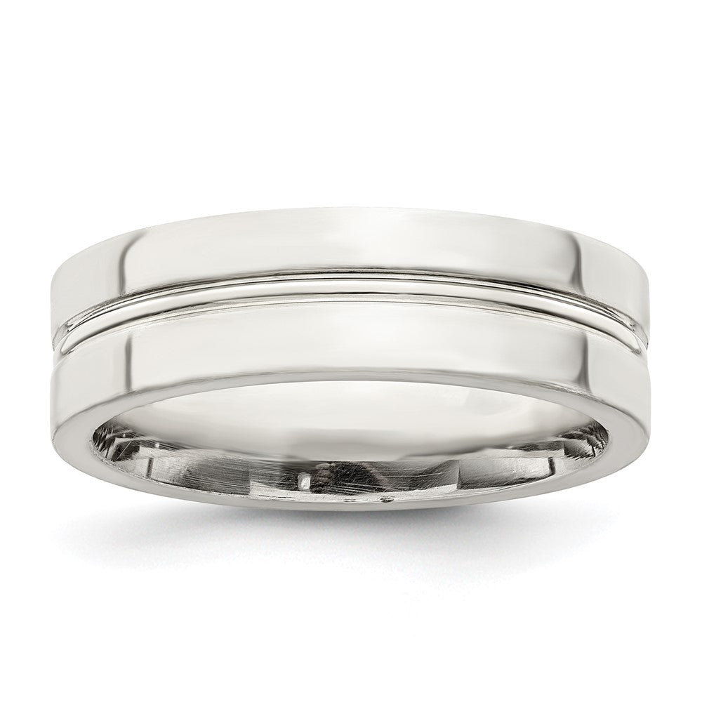 Sterling Silver 6mm Polished Flat Grooved Center Fancy Band Size 8.5