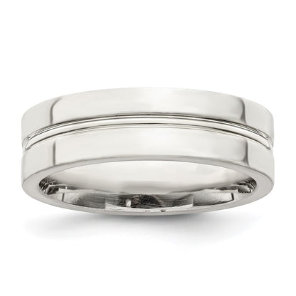 Sterling Silver 6mm Polished Flat Grooved Center Fancy Band Size 9