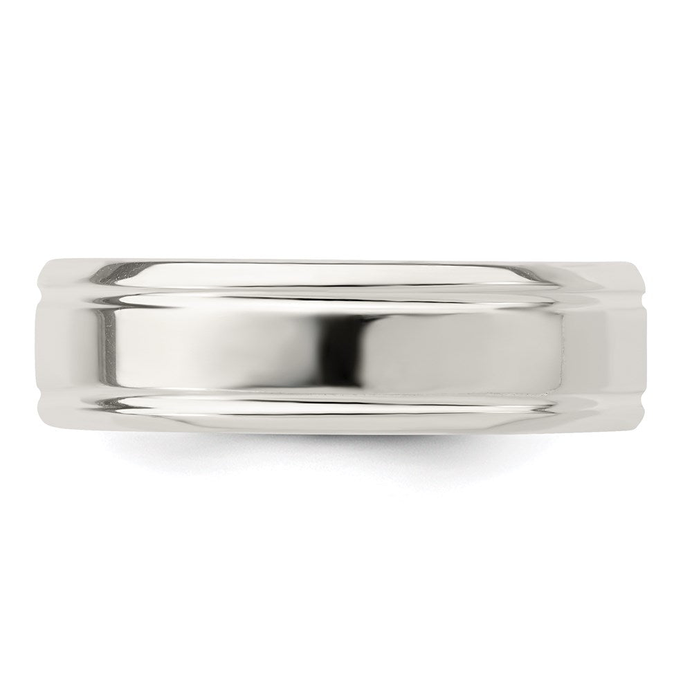 Sterling Silver 6mm Polished Flat Grooved Fancy Band Size 7.5