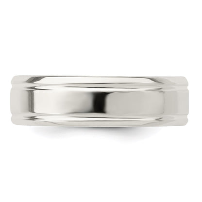 Sterling Silver 6mm Polished Flat Grooved Fancy Band Size 10