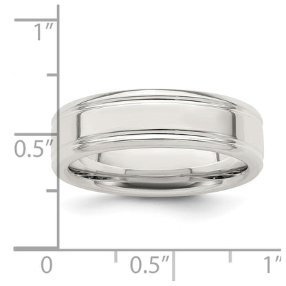 Sterling Silver 6mm Polished Flat Grooved Fancy Band Size 7.5