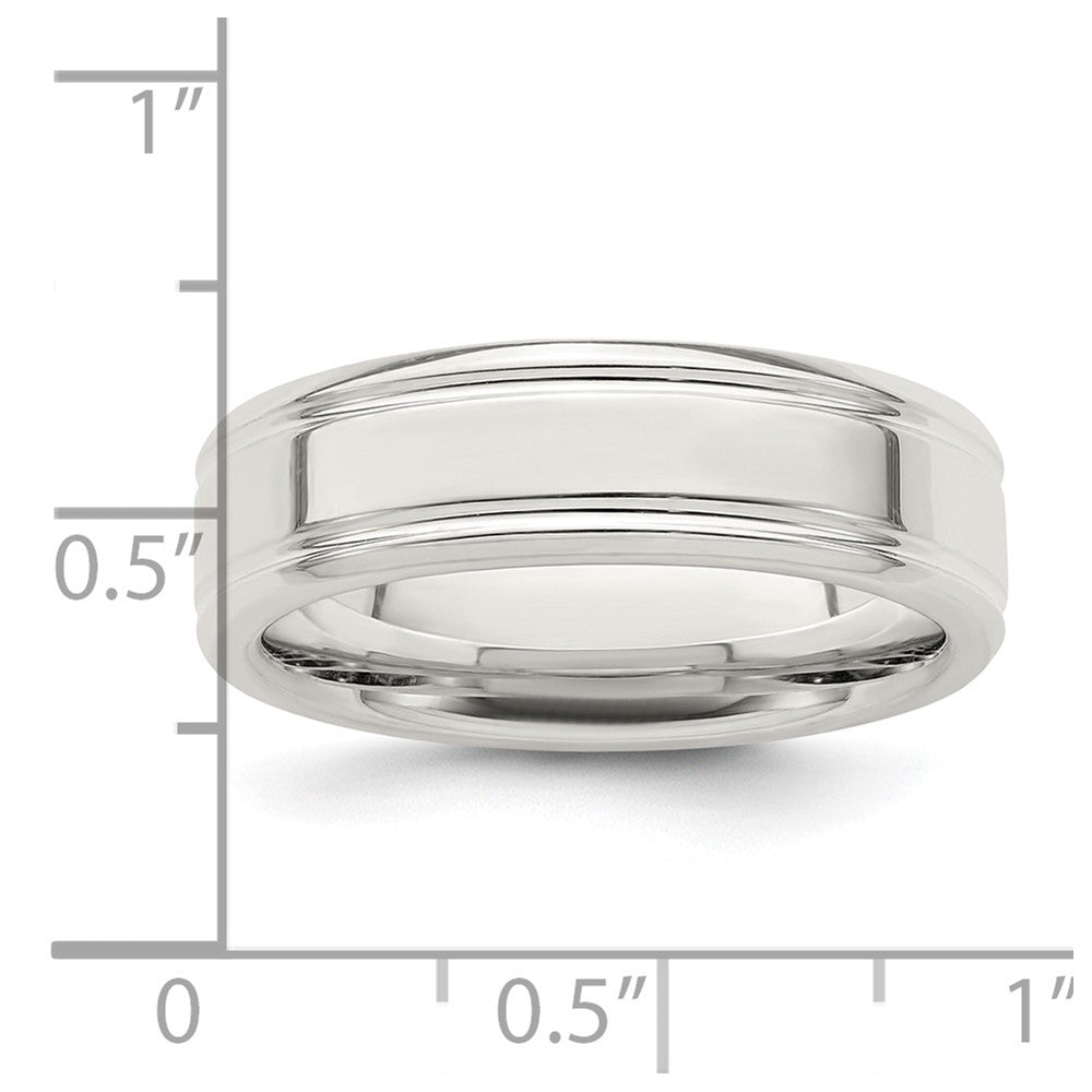 Sterling Silver 6mm Polished Flat Grooved Fancy Band Size 10