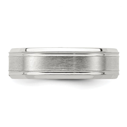 Sterling Silver 6mm Brushed Flat Grooved Fancy Band Size 12.5