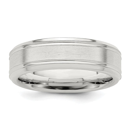 Sterling Silver 6mm Brushed Flat Grooved Fancy Band Size 10.5