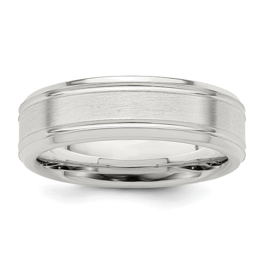 Sterling Silver 6mm Brushed Flat Grooved Fancy Band Size 13