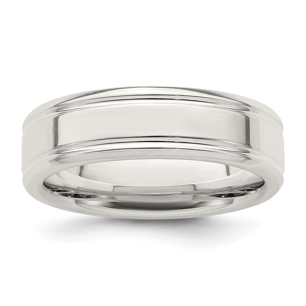 Sterling Silver 6mm Polished Flat Grooved Fancy Band Size 7.5