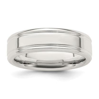Sterling Silver 6mm Polished Flat Grooved Fancy Band Size 11.5