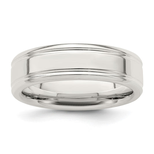 Sterling Silver 6mm Polished Flat Grooved Fancy Band Size 12.5