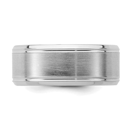 Sterling Silver Rhodium-plated 8mm Brushed Fancy Band Size 12.5