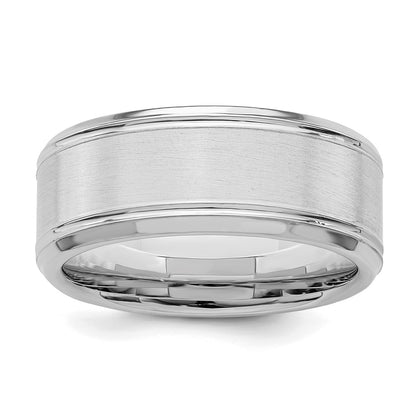 Sterling Silver Rhodium-plated 8mm Brushed Fancy Band Size 10.5