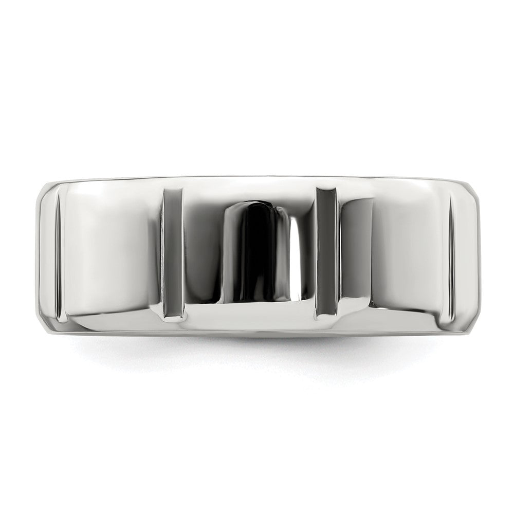 Sterling Silver 8mm Polished Flat Notched Beveled Edge Fancy Band Size 13