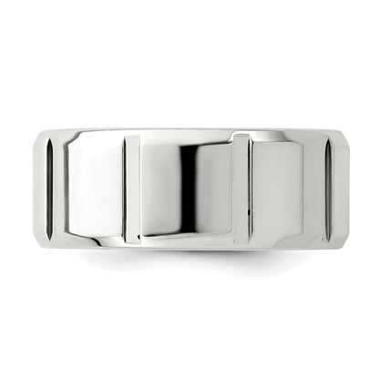 Sterling Silver 8mm Polished Flat Notched Beveled Edge Fancy Band Size 13