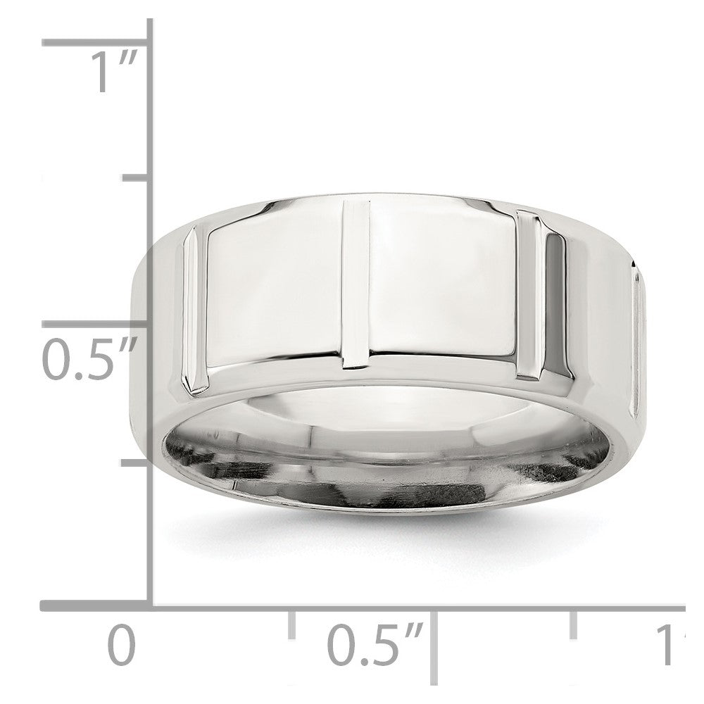 Sterling Silver 8mm Polished Flat Notched Beveled Edge Fancy Band Size 13