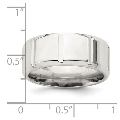 Sterling Silver 8mm Polished Flat Notched Beveled Edge Fancy Band Size 13