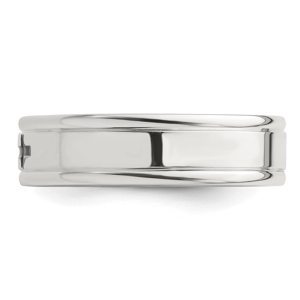 Sterling Silver 6mm Enamel Cross Fancy Band Size 13.5