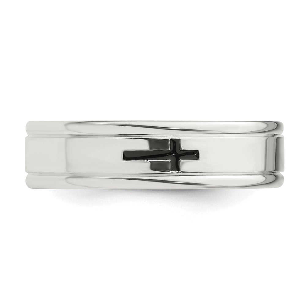 Sterling Silver 6mm Enamel Cross Fancy Band Size 12.5