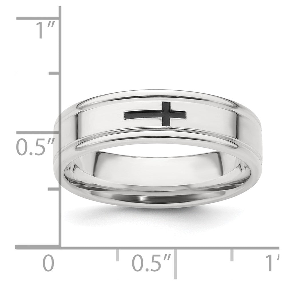 Sterling Silver 6mm Enamel Cross Fancy Band Size 12.5