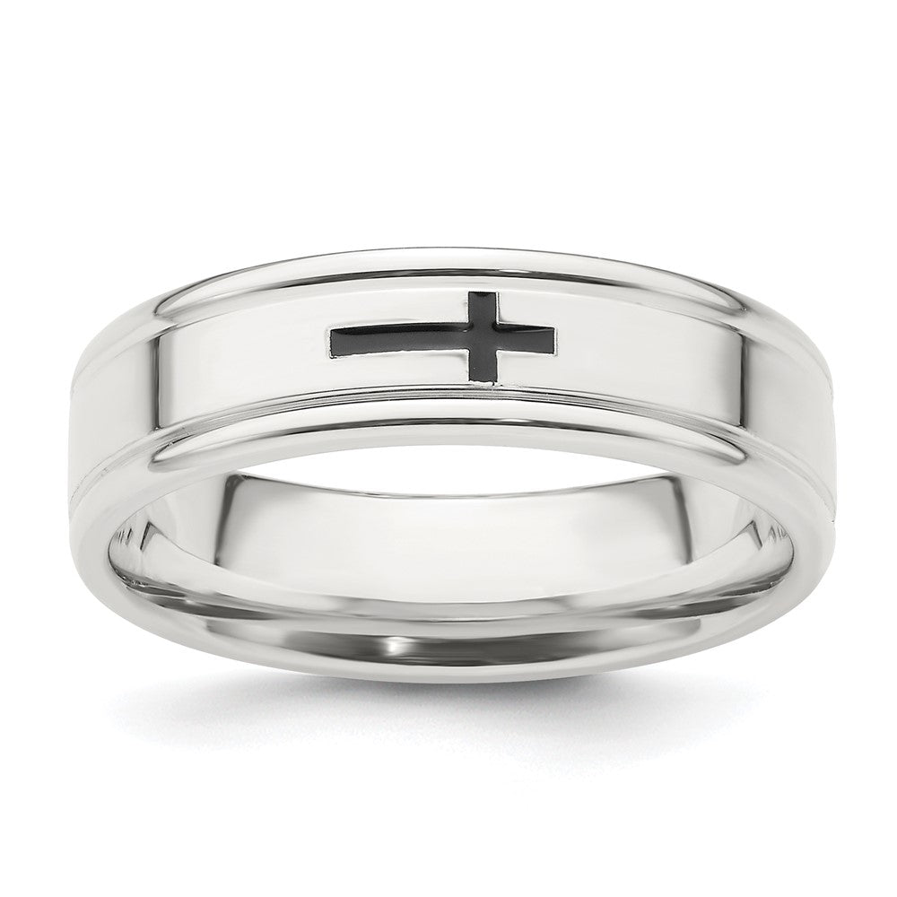 Sterling Silver 6mm Enamel Cross Fancy Band Size 8.5