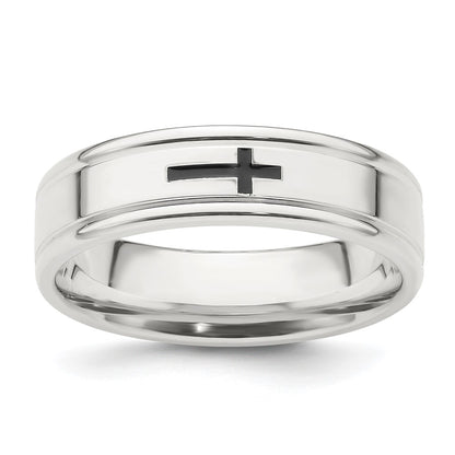 Sterling Silver 6mm Enamel Cross Fancy Band Size 8